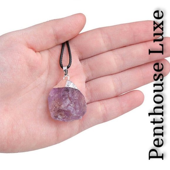 REAL Amethyst Quartz Silver Pendant Necklace - Picture 5 of 6